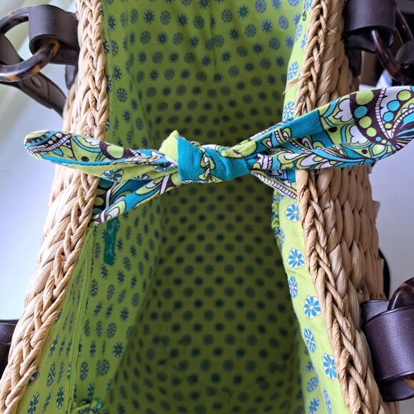 VERA BRADLEY Peacock Straw Tote Beach Pool Turquoise Green Seashells 2 Handles - Picture 12 of 15